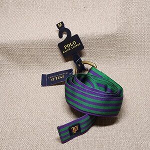 POLO Ralph Lauren Newport Boys Unisex Kids Striped Preppy Belt Green Purple Sz M